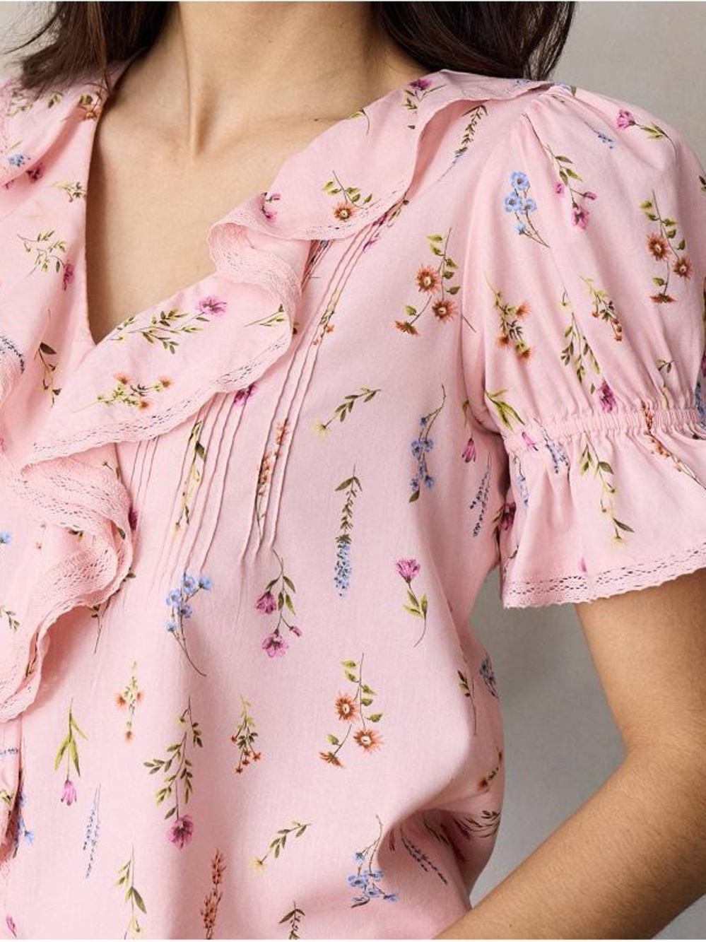 Pink Ruffled Floral Blouse - Picture 2 of 4